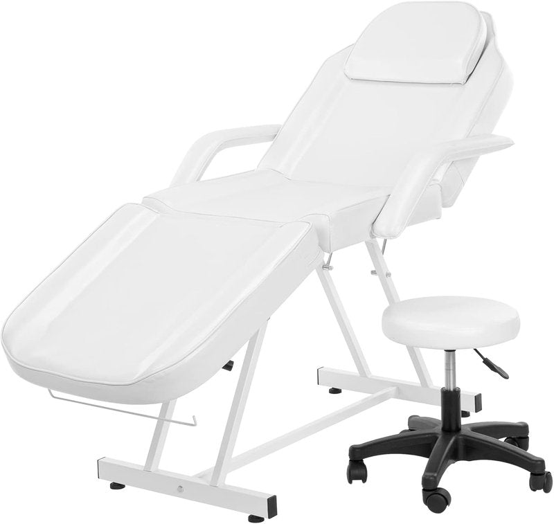 Massage Chair for Tattoo & Esthetician | Hydraulic 3-Section Facial Bed, Adjustable Spa Equipment - White