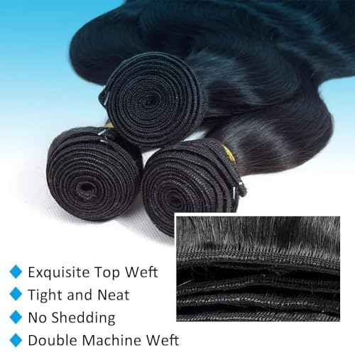 12A Body Wave Bundles Human Hair 18 20 22Inch 100% Brazilian Virgin Hair Body Wave Bundles Weave Human Hair Extensions 3 Bundles Deals Real Human Hair Natural Black