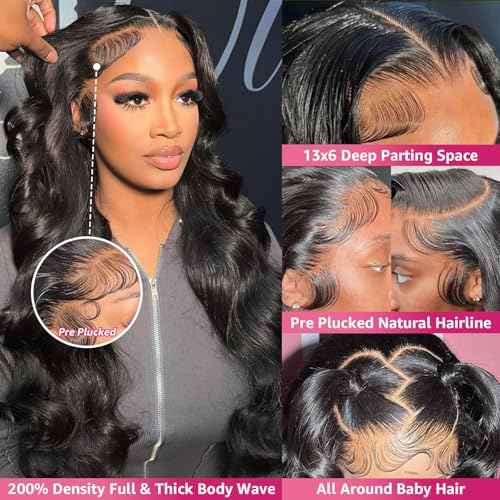 30 Inch Body Wave Lace Front Wigs Human Hair 200 Density 13x6 HD Lace Front Wigs Pre Plucked Human Hair Body Wave Glueless 13x6 HD Frontal Human Hair Wig for Women