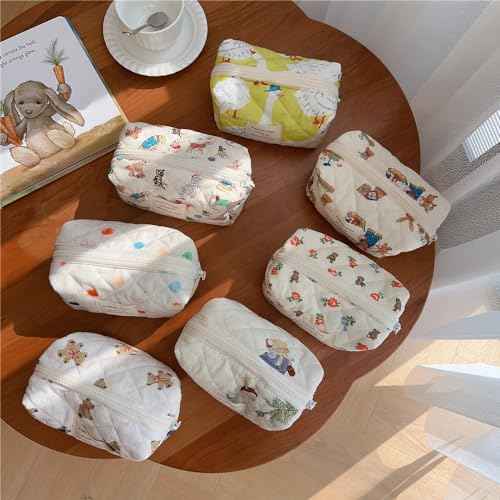 uekeboag Cute Small Quilted Cotton Makeup Pouch for Women and girls,Coquette Quilted Toiletry Bag,Animal Coquette Mini Bag, Kawaii Travel Cosmetic Bags(05Puppy)