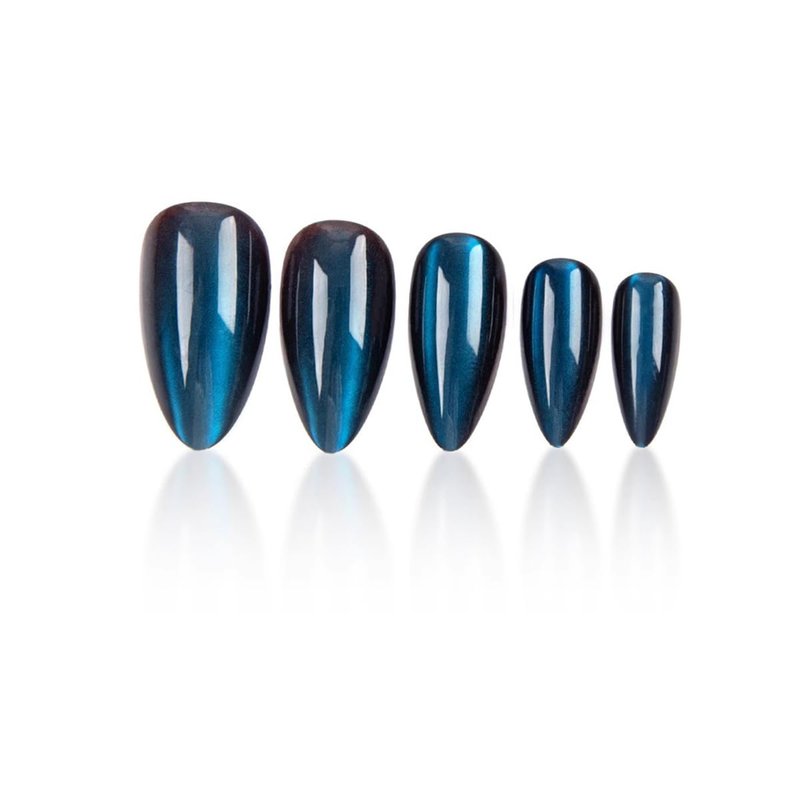 Dark Blue Press on Nails Medium Almond Fake Nails Glossy Glitter False Nails with Designs Gradient Acrylic Artificial Nail Full Cover Reusable Stick on Nails for Women Girls 24Pcs