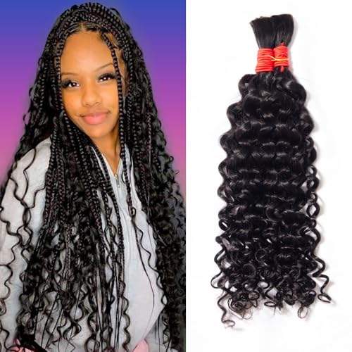 YOMIO Human Braiding Hair 26 Inch 100g (1Pack-2Bundles) Water Wave Human Hair Bulk for Braiding No Weft Bundle Virgin Curly Human Hair Bulk for Boho Braids Wet and Wavy Natural Black Color