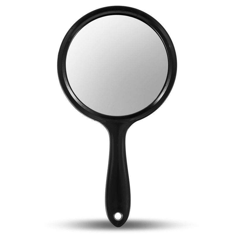 Bremorou Double Sided Mirror Handheld with Handle 1X/2X Magnifying Rounded Shape Small Hand Mirror with Handle, Acrylic Clear Finish Round Black