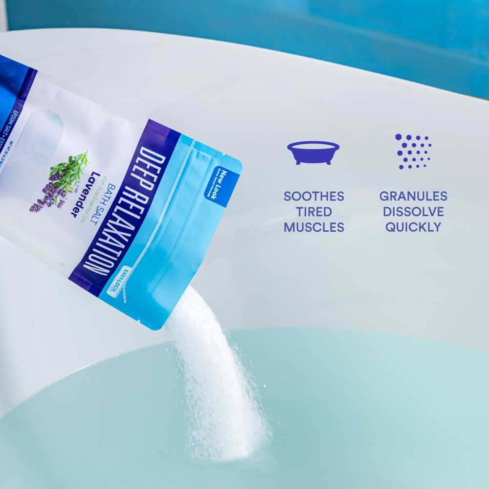 Deep Relaxation Bath Salt 128 Ounces Epsom Salt with Natural Lavender Essential Oil Plus Vitamin C in BPA Free Pouch