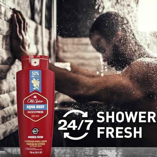 Old Spice Refreshing Body Wash for Men, 3X Defense, 24/7 Shower Fresh with Long Lasting Scent, Red Collection, Aqua Reef with Cypress Scent, 24 oz