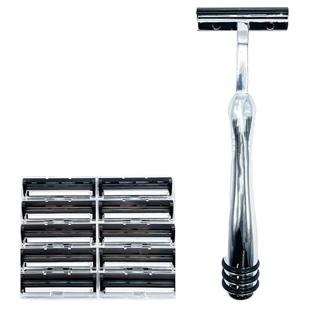 Taconic Shave Twin Blade Cartridge Razor - Heavyweight All Metal Non-Pivoting Design | 10 Cartridges Included
