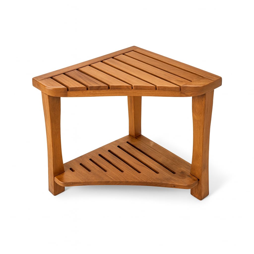 Teak Shower Bench for Inside Shower - 100% Grade A Solid Teak Wood Shower Stool, Waterproof Wooden Bath Bench Seat with Storage Shelf, Non-Slip Spa Chair