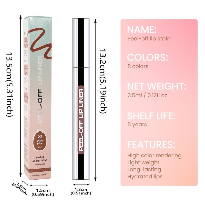 JUAAZIN Matte Lip Stain Peel Off Lip liner with Tweezer, Pinkish Red Peel Off Lip Stain, Long Lasting Waterproof Lipstick Lip Gloss Tattoo, Transfer-proof for All Skin Types, 0.12 fl oz 06#