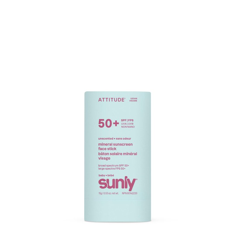 ATTITUDE Baby Mineral Sunscreen Face Stick SPF 50, Broad Spectrum Zinc Oxide, EWG Verified, Non-Nano, Gentle Lightweight Non-Greasy, Vegan, Unscented, 0.53 oz
