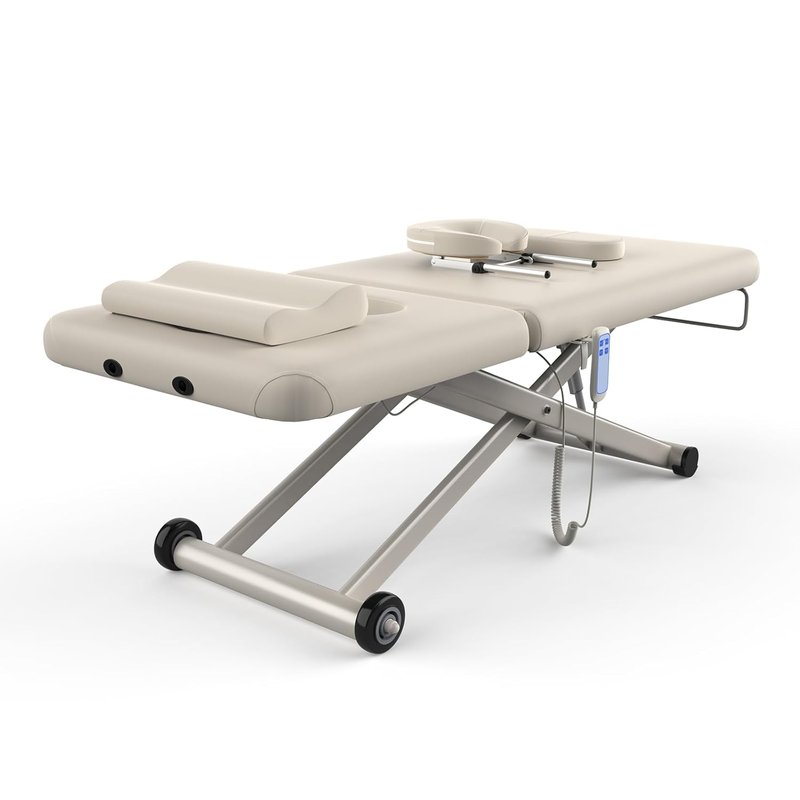 Skiennix Heavy Duty Electric Massage Table - Adjustable 2 Motor Lift & Backrest | 31.2" Wide x 75" Long, Beige Gray