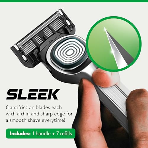 DORCO SLEEK 6 Blade Razor for Men with 7 Cartridges | Men's Cartridge Razors with Razor Handle and Smooth Shaving Blades | Men¡¯s Razors with Multi-Flex Technology