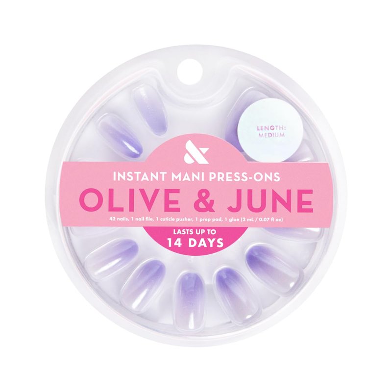 Olive & June Instant Mani Press-On Nails (Glue) | 42 Fake Nails, 21 Sizes | Non-Toxic, Long-Lasting Recycled Materials Realistic Look | Salon-Quality at Home | Medium, Oval | Purple Chrome Gradient