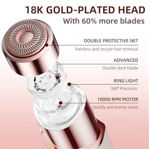 Facial Hair Removal for Women, Portable Lady Shaver, Rechargeable Painless Hair Remover for Face, Upper Lips, Chin, Peach Fuzz