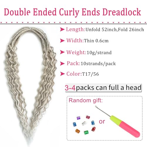 Curly Dreads with Box Braid Boho Style Dreads Synthetic Double Ended Dreadlock Extensions 26inches 10 Strands Thin Soft DE Dreadlock Extensions (T17/56)