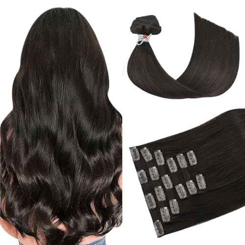 HUAYI Dark Brown Clip in Hair Extensions Real Human Hair 120G Remy Human Hair Clip in Extensions Soft Silky Straight for Women 7pcs 16clips 18 Inch Brown Hair Extensions