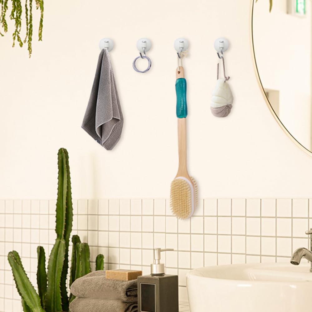 OWIIZI Back Scrubber for Shower with Soft and Stiff Boar Bristles Dual-Sided Wooden Long Handle Antiskid Body Bath Brush for Back Use Wet or Dry,Deep Cleanse Large Surface Back Scrub Brush