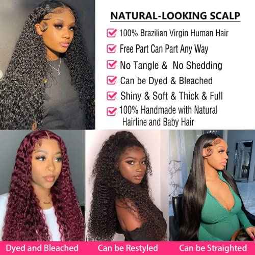 Deep Wave Lace Front Wigs Human Hair 180% Density 13x4 HD Lace Front Wigs Pre Plucked with Baby Hair Glueless Wigs for Black Women Human Hair (natural color 18 inch)