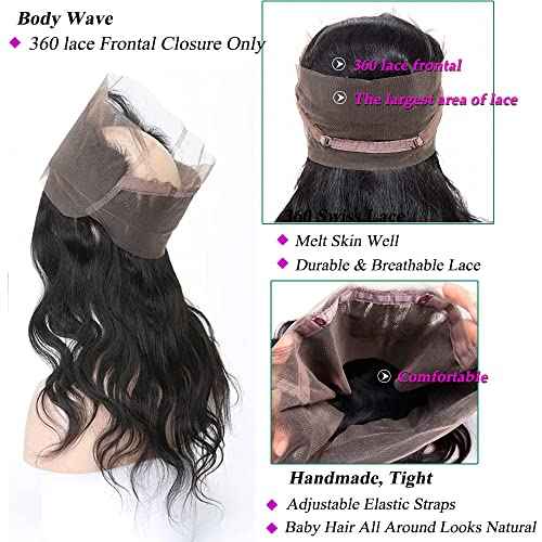 360 Lace Frontal Human Hair With Baby Hair - Body Wave Transparent HD Frontal Closure, Raw Virgin Hair, 150% Density Natural Color 18 Inch
