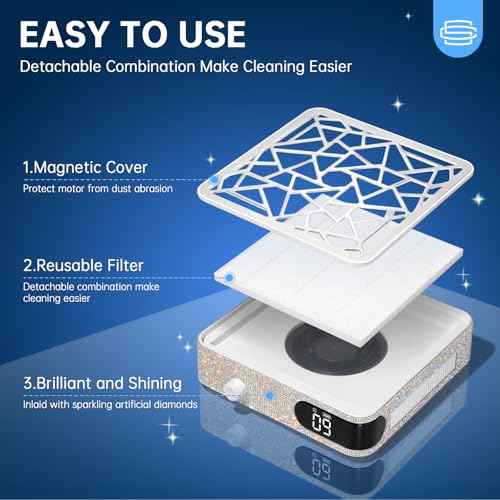 Nail Dust Collector, Powerful Vacuum Fan Vent Dust Collector Extractor Dust Suction Machine for Acrylic Nails Polishing, Nail Salon&Home, AB Diamond