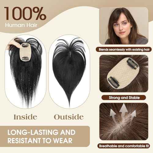 12 Inches 100% Human Hair Toppers for Women Pure White Hair Topper, Clip-In Hair Pieces for Thin Hair, Adds Volume,360¡Æ3D Covers Bald Spots£¨12#1001£©