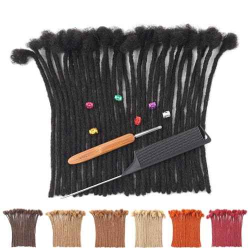 Loc Extensions Human Hair Dreads Extensions for Men Women Dreadlock Extensions Real Human Hair Locs Extension Natural Black Full Handmade Permanent Locs Hair Extensions (0.6cm 1B 8 Inch 60 Strands)