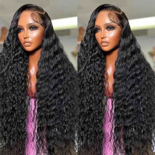 13x6 Deep Wave Lace Front Wigs Human Hair Pre Plucked HD Lace Frontal Wigs Human Hair 200% Density Deep Curly Glueless Wig for Black Woman 22 Inch