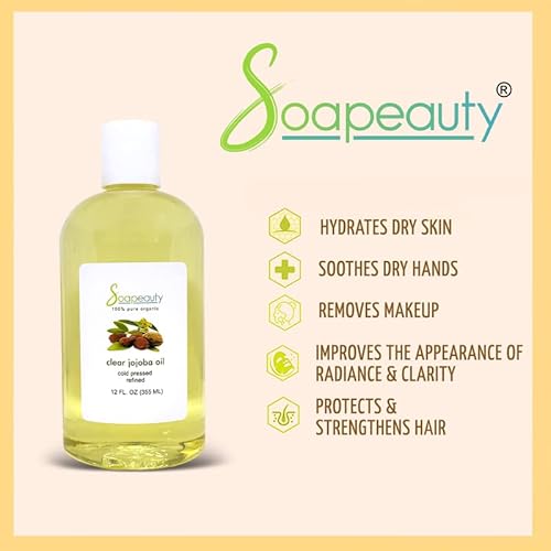 Soapeauty Clear Jojoba Oil | 100% Pure & Natural | Refined, Cold Pressed, Hexane Free | Moisturizing Oil for Skin, Face, Hair & Nails | 32 fl oz