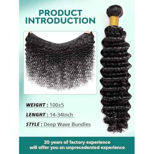 12A Deep Wave Human Hair Bundles 24 Inch Raw Curly Bundles Human Hair 100% Unprocessed 1 Bundles Brazilian Virgin Human Hair Extensions Quick Weave Natural Black Color
