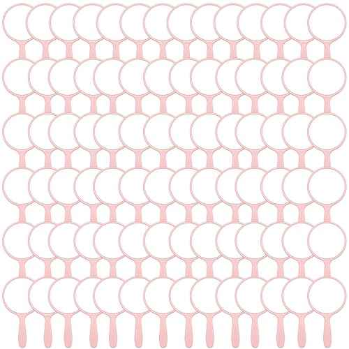 Vinsot 150 Pcs Handheld Mirror Bulk Small Hand Compact Mirrors with Handle Plastic Travel Makeup Portable 3.94 x 2.16 Inch for Birthday Dress up Wedding Practice Pronunciation (Pink)