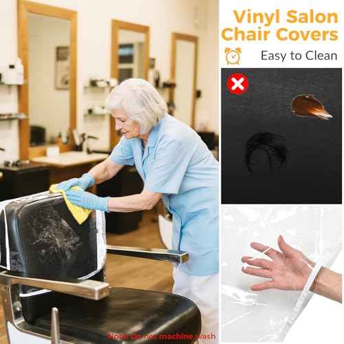 L'aimefois Salon Barber Chair Cover Protector - Prevents Damage,Clear Square,Easy Clean,Durable Vinyl Salon Chair Covers Fits Most Barber Chairs,White