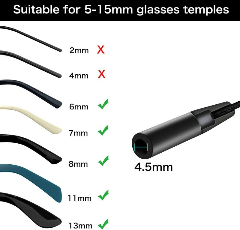 Festty Eyeglasses Strap - Adjustable Sports Lanyard for Kids & Adults | 3-Pack, Black