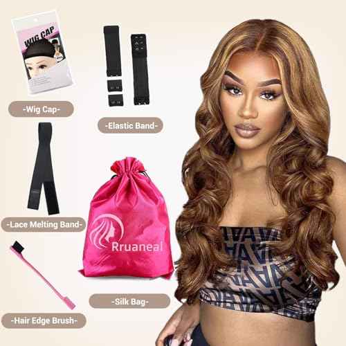 Honey Blonde Ombre Wig Human Hair 30inch Ombre Lace Front Wig Human Hair Loose Body Wave 9x6 Glueless Wigs Human Hair Pre Plucked Pre Cut 4/27 Lace Front Wig 220% Density