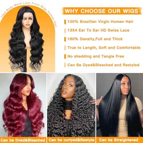 Bob Wig Human Hair 13x4 Lace Front Wigs Human Hair Pre Plucked 200% Density Short Body Wave Bob Wig Natural Color Glueless Bob Wigs for Black Women 14 Inch