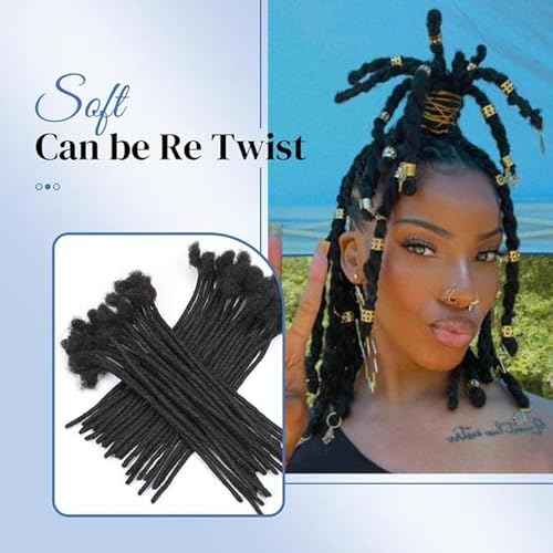 12 inch Loc Extensions Human Hair, 50 Strands Permanent Dreadlock Extensions Human Hair 0.4cm Width 100% Full Handmade Dreads Can Be Dyed and Bleached(black)