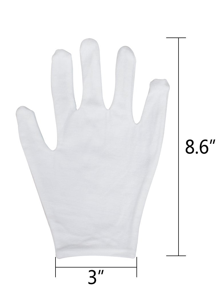 Amariver 12 Pairs White Cotton Gloves, 8.6'' Large Size Thicker and Resuable Soft Works Glove for Coin Jewelry Silver Inspection