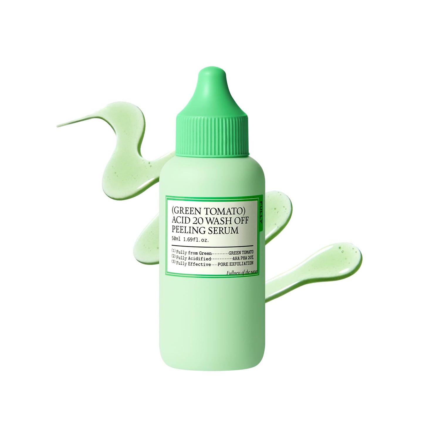 FULLY Green Tomato Acid 20 Exfoliating Wash Off Serum, 21% AHA+BHA+PHA for Dead Skin, Magic Green Potion, Body Exfoliator, for Strawberry Skin, Smooth Texture, Korean Vegan Skincare, 1.69 fl.oz