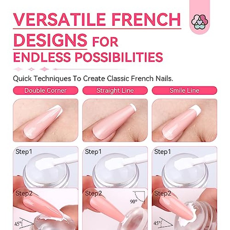 Saviland French Tip Nail Stamp Set - 4PCS with 12PCS Colorful Nail Art Pens for Gel Designs