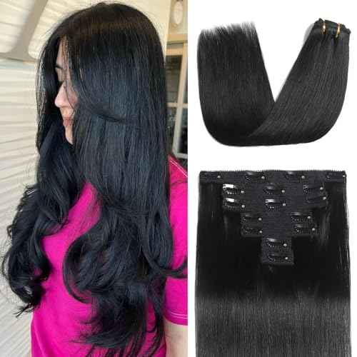 Clip in Hair Extensions Real Human Hair, Natural Black ? 18 Inch 7pcs 70g/Pack, Soft Remy Human Hair Clip in Extensions Straight for Women, Capable for all Occasion (#1B 18 Inch)
