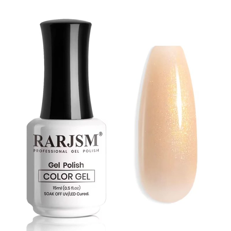 RARJSM Nude Gel Nail Polish - Apricot Gold Glitter Shimmer | Soak Off LED UV Curing, 15ml