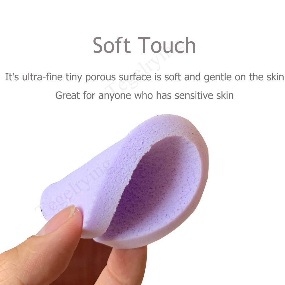 Tegelrying Facial Sponge Compressed,60 Pcs PVA Professional Makeup Removal Wash Round Face Sponges Spa Pads Exfoliating Cleansing for Women,Purple
