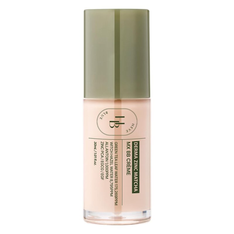 HEVEBLUE Derma Zinc Matcha MX BB Cream 3.0 Fair – Lightweight Creamy BB with Hydrating Adherence, Gentle for Sensitive Skin, Natural Skin Correction, No Gray Cast, Green Tea, 6 Shades