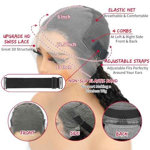 Deep Wave Lace Front Wigs Human Hair Pre Plucked 13x6 HD Lace Frontal Wigs Human Hair 200 Density Deep Curly Glueless Wigs Human Hair For Black Women 26 Inch Natural Color