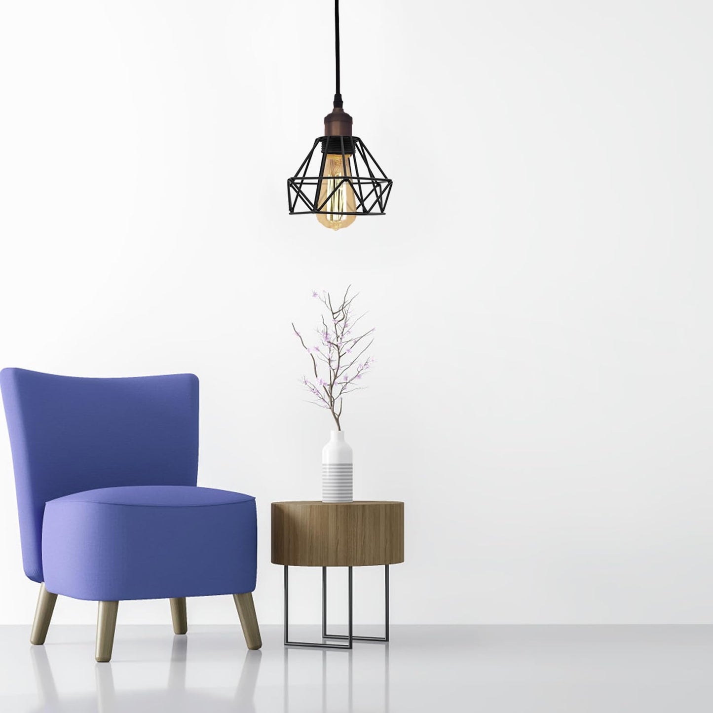 TOVINANNA Lighting Metal Cage Lampshade Industrial Vintage Diamond Shape Lamp Shades Hanging Lighting Cover, Black