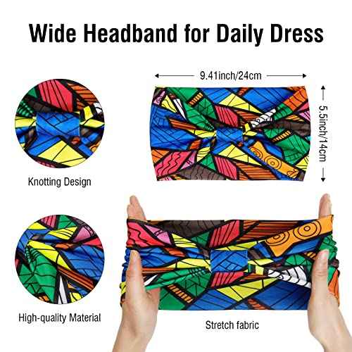Huachi Wide Headbands for Women Boho Workout Head Bands for Women¡¯s Hair African Knotted Non Slip Headwrap Turban Sport Yoga Girls Bandeau Hair Accessories (Pack of 4)