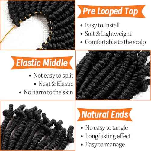 8 Packs Short Spring Twist Crochet Hair 4Inch Pretwisted Passion Twist Crochet Hair Curly Pre Looped Crochet Braids Hair Bomb Twist Kids Crochet Hair for Black Women (4 Inch, 1B#)