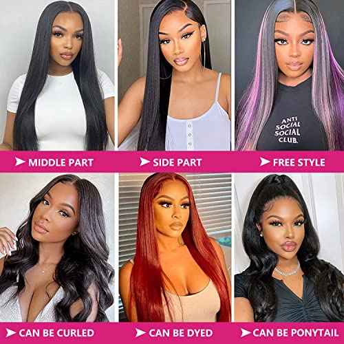 13x6 Lace Front Wigs Human Hair 180 Density HD Transparent Straight Lace Front Human Hair Wigs for Women Straight Lace Front Wigs Pre Plucked with Baby hair Natural Color (24 Inch)