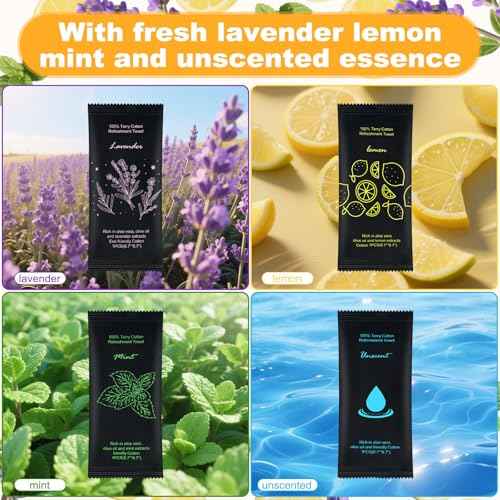 Moist Cotton Towel Bulk Moist Towelettes Individually Wrapped 8.7" x 8.7",White Towel Services,Refreshment Pre Moistened Towels Lavender Lemon,Mint and Unscented for Sport Party Spa (pack of 400)
