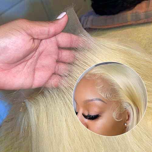 Straight Blonde Lace Front Wigs 26inch 13x4 Blonde Wig Human Hair 613 Lace Front Wig Human Hair 100% Human Hair Wig 180% Density Premium HD Lace Frontal Wig Pre Plucked for Women