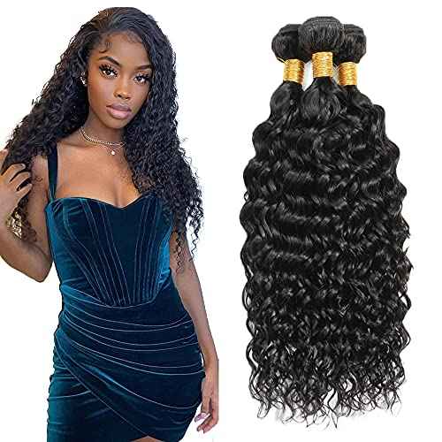 1B Water Wave Bundles Human Hair 26 28 30 Inch Natural Black Water Wave Bundle Human Hair Extensions Unprocessed Virgin Remy Hair 3 Bundle 50 Gram Per Bundle For Women