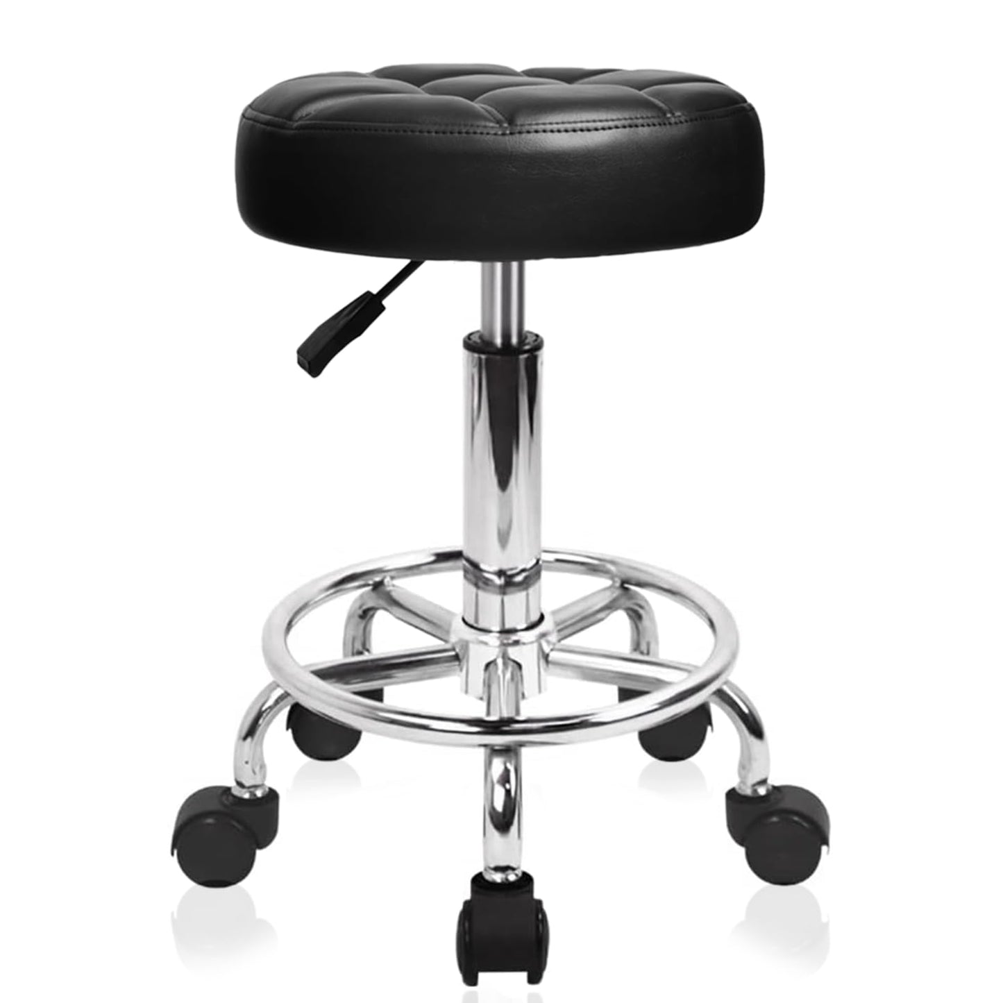 Miuxia Rolling Chair Stool with Wheels 400lb Capacity Adjustable Height Vanity Stool 3" Memory Foam Seat Quiet Wheels Chair for Salon Tattoo Spa Pedicure Makeup Studio (Black)